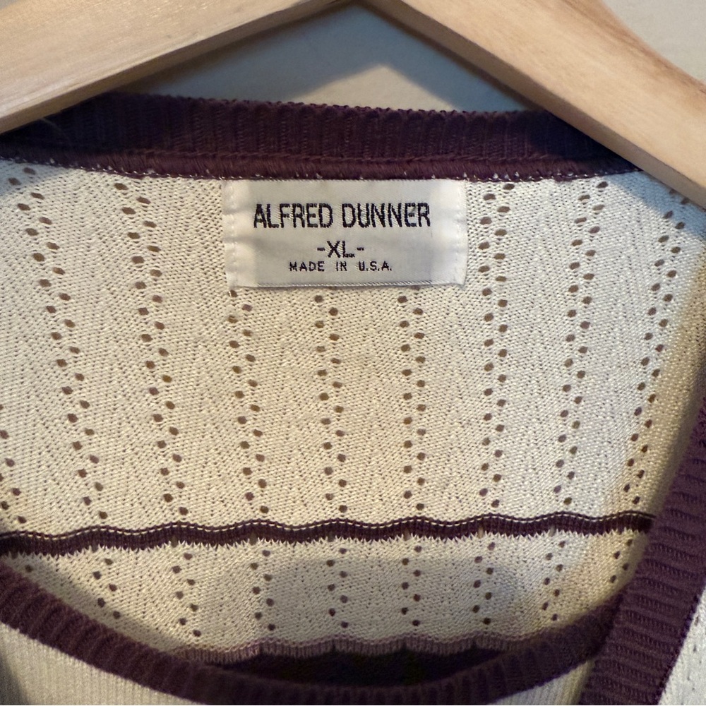 Alfred Dunner Women’s Size XL Faux Twinset Sweater Purple White Striped Cardigan - Picture 5 of 7